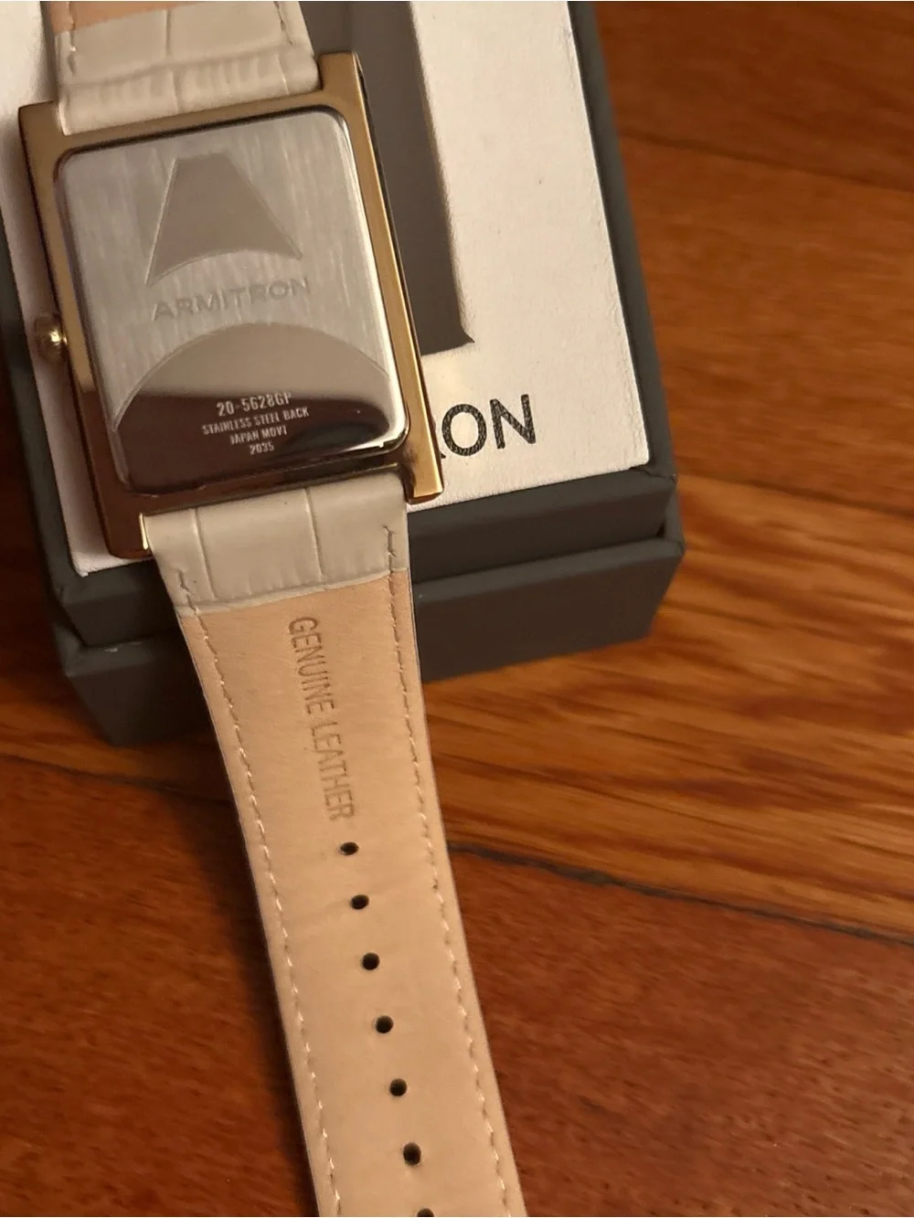 Armitron Gold-Tone Rectangular Watch with Cream Strap